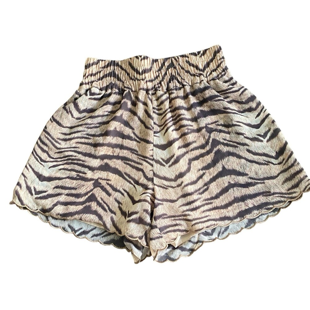 Generation Love Womens Brown Soft Leopard Print Scalloped Bianco Shorts Sz Sm
